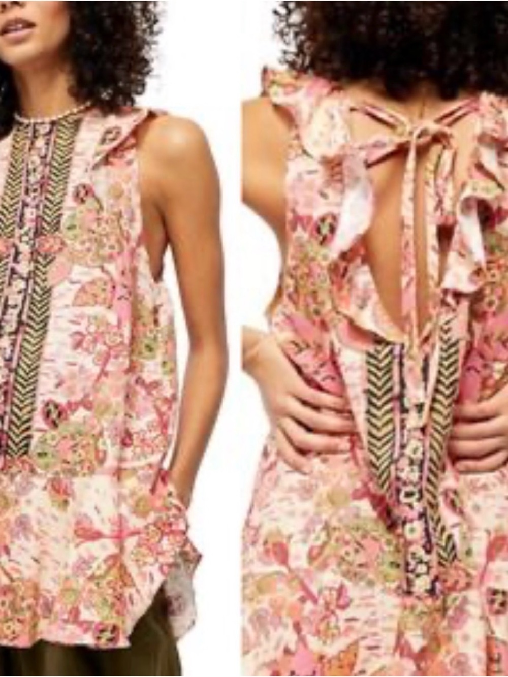 Free People Pink Floral Backless Ruffle Tie Sundress